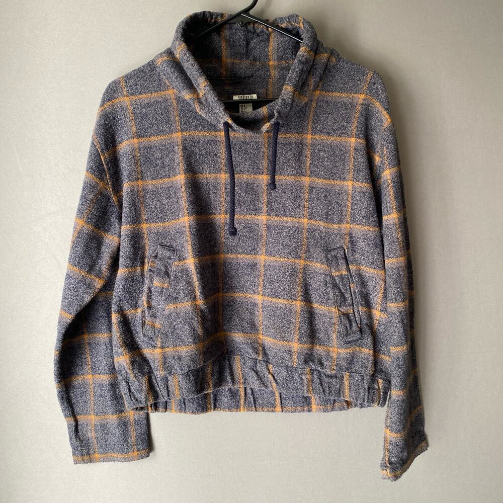 Forever 21 Cotton Academia Relaxed Plaid Cowl Neck Pullover‎ Sweater Small Blue